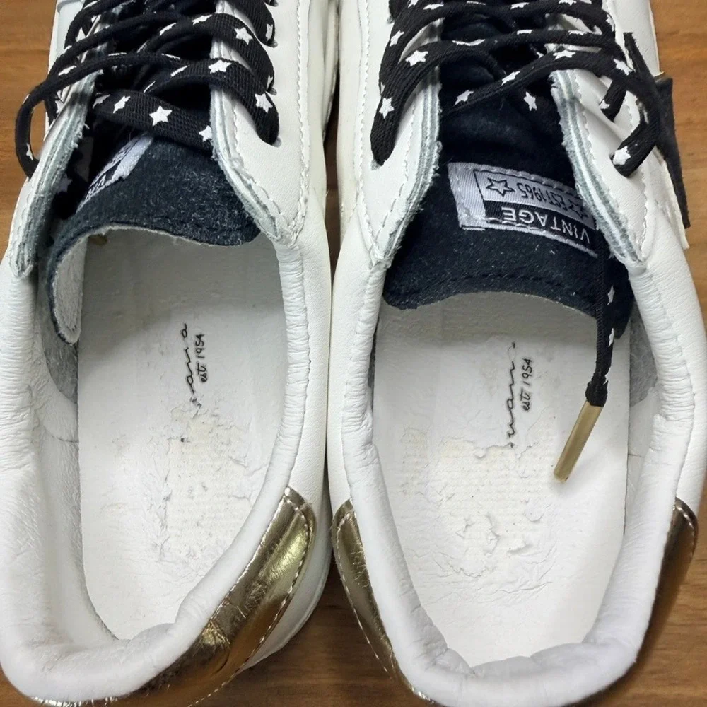 Vintage Havana Bianca Black White Star Leather Sneakers Women's Size 6